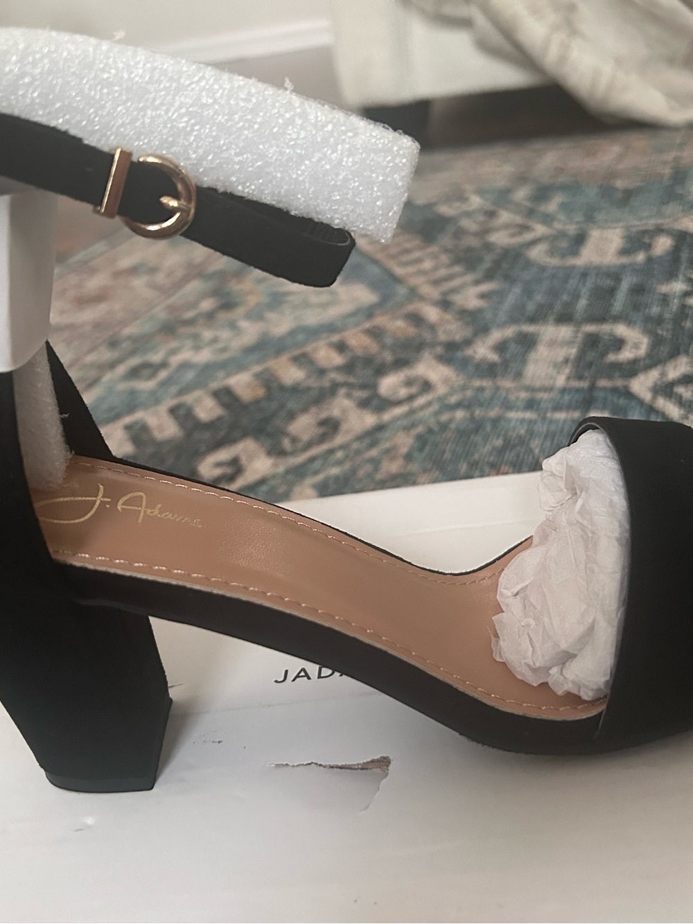 J. Adams Black Block Heel Sandals with Ankle Strap